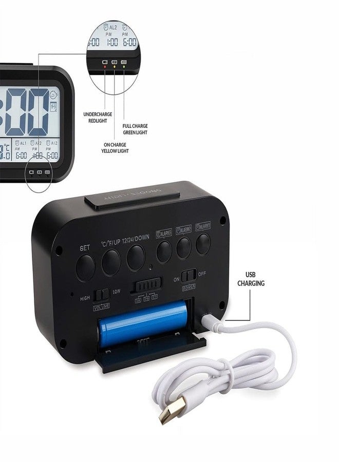 URBANFIX Bulfyss USB Rechargeable Digital Alarm Clock, Date, Temperature, Backlight LCD Display Smart Clock with 3 Alarms Bedroom Table Desk (Black) - Image 3