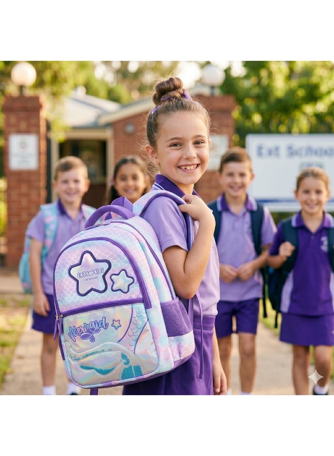 Eazy Kids 16” Trolley School Bag Set of 3 w/ Universal School Bag Trolley–Backpack, Lunch Bag & Pencil Case, Purple - Image 4