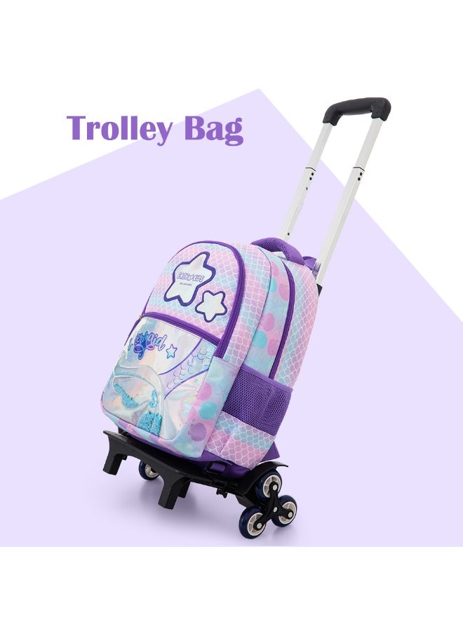Eazy Kids 16” Trolley School Bag Set of 3 w/ Universal School Bag Trolley–Backpack, Lunch Bag & Pencil Case, Purple - Image 2