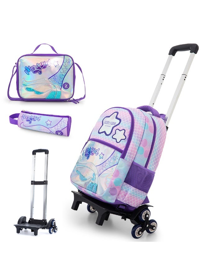 Eazy Kids 16” Trolley School Bag Set of 3 w/ Universal School Bag Trolley–Backpack, Lunch Bag & Pencil Case, Purple - Image 1