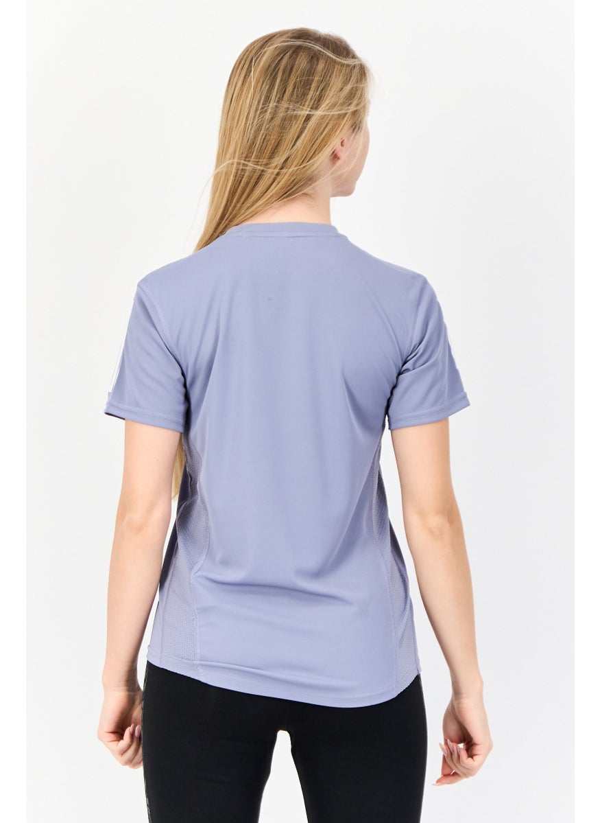 Adidas Women Sportswear Fit Brand Logo Short Sleeves Running Top, Lavender  - Image 2