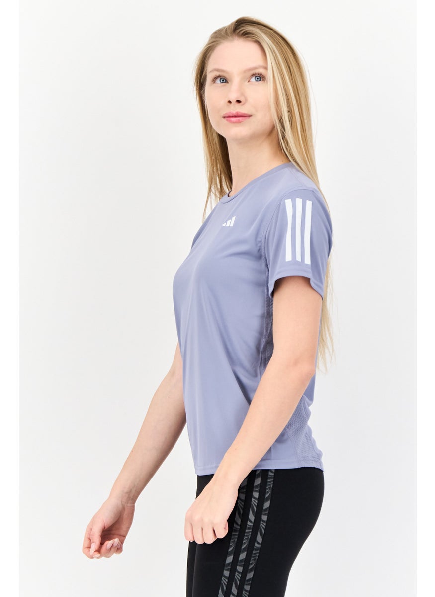 Adidas Women Sportswear Fit Brand Logo Short Sleeves Running Top, Lavender  - Image 3