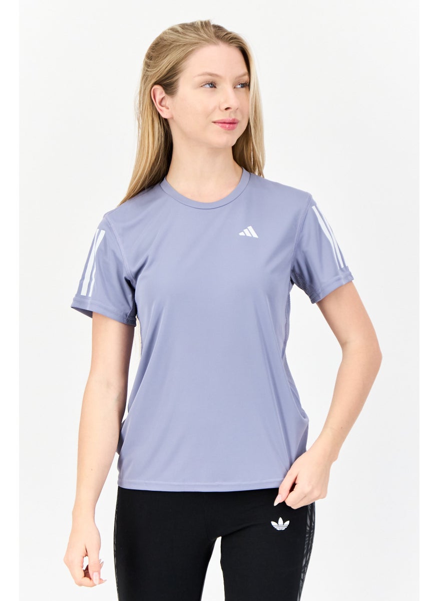 Adidas Women Sportswear Fit Brand Logo Short Sleeves Running Top, Lavender  - Image 1