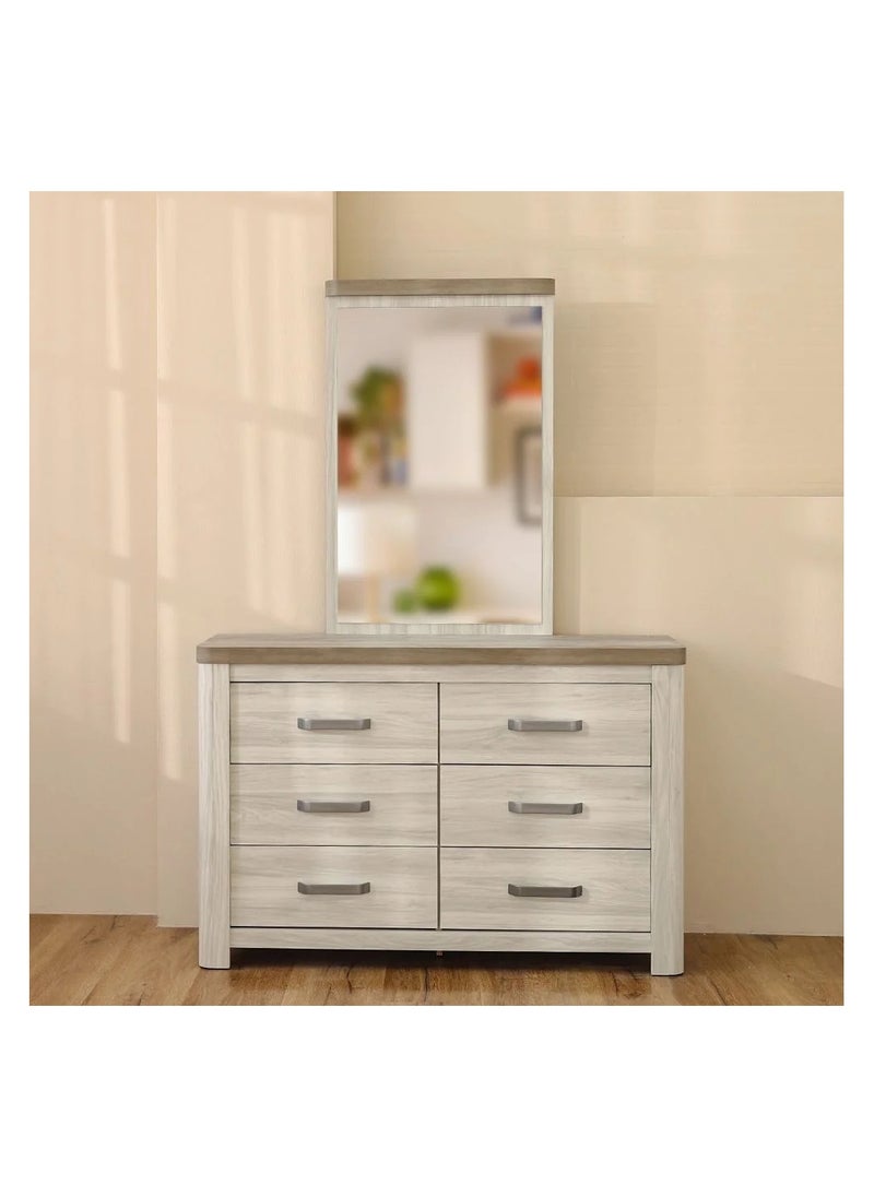 DANUBE HOME Olivos 6 Drawers Dresser With Mirror Durable Vanity Table | Dressing Table | Makeup Table | Desk With Storage Modern Design Bedroom Furniture 128x53x16.5Cm Ash Grey/Oak  - Image 3