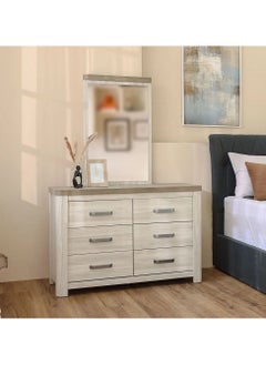 Olivos 6 Drawers Dresser With Mirror Durable Vanity Table | Dressing Table | Makeup Table | Desk With Storage Modern Design Bedroom Furniture 128x53x16.5Cm Ash Grey/Oak - pzsku/Z93953B947E718F0EA8A6Z/45/_/1710496537/987ce422-a4ef-4146-90c8-2210b12ec806