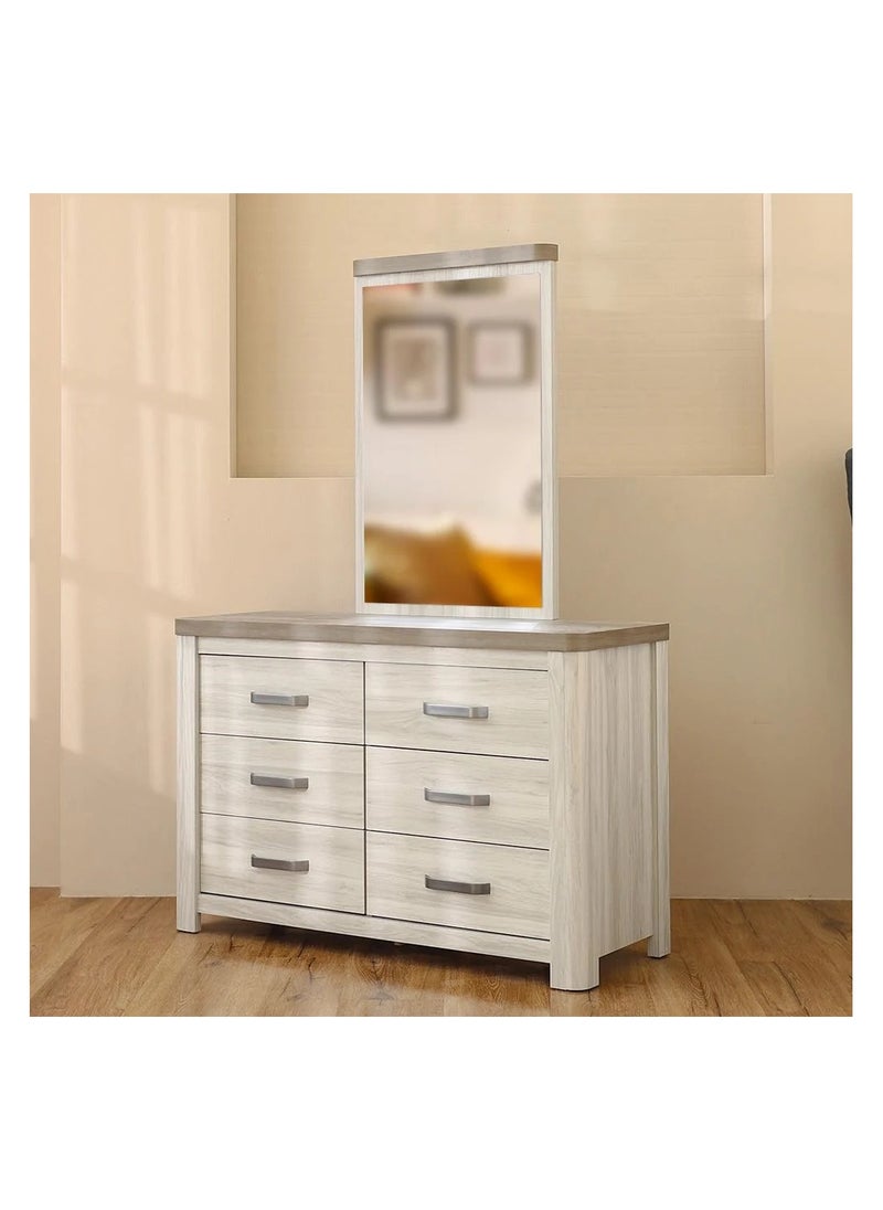 DANUBE HOME Olivos 6 Drawers Dresser With Mirror Durable Vanity Table | Dressing Table | Makeup Table | Desk With Storage Modern Design Bedroom Furniture 128x53x16.5Cm Ash Grey/Oak  - Image 4