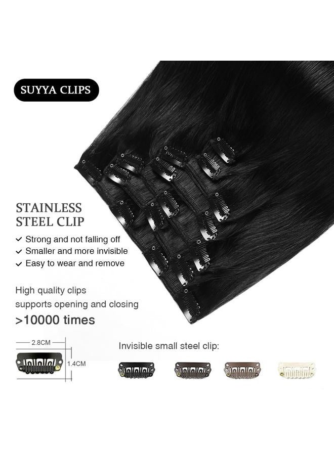 SUYYA Clip in Hair Extensions Real Human Hair,12 inch 100g 7 Pcs Jet Black Clip in Hair Extensions Human Hair Straight Double Weft Hair Extensions Clip ins (12 inches #1 Jet black) - Image 4