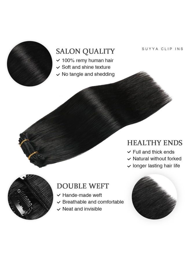 SUYYA Clip in Hair Extensions Real Human Hair,12 inch 100g 7 Pcs Jet Black Clip in Hair Extensions Human Hair Straight Double Weft Hair Extensions Clip ins (12 inches #1 Jet black) - Image 3