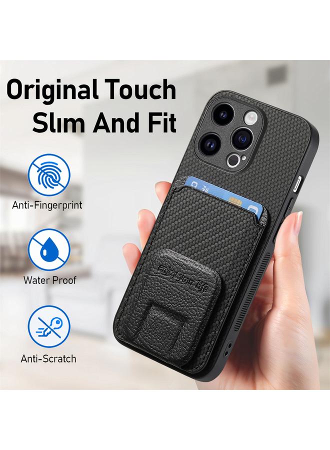 S-TOP Case For iPhone 13 Pro Max Carbon Fiber Card Bag Fold Stand Phone Case - Image 5