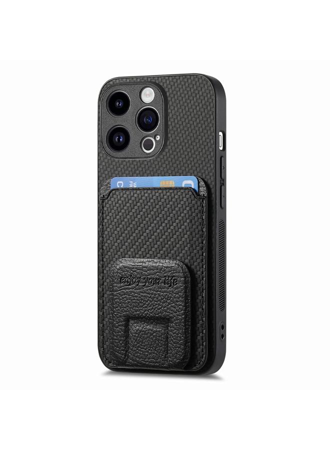 S-TOP Case For iPhone 13 Pro Max Carbon Fiber Card Bag Fold Stand Phone Case - Image 2