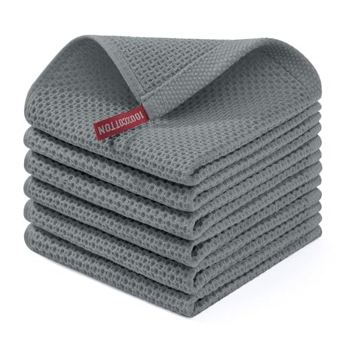 Homaxy 100 Cotton Waffle Weave Kitchen Dish Cloths Ultra Soft Absorbent Quick Drying Dish Towels 12 x 12 Inches 6Pack Grey - Image 1