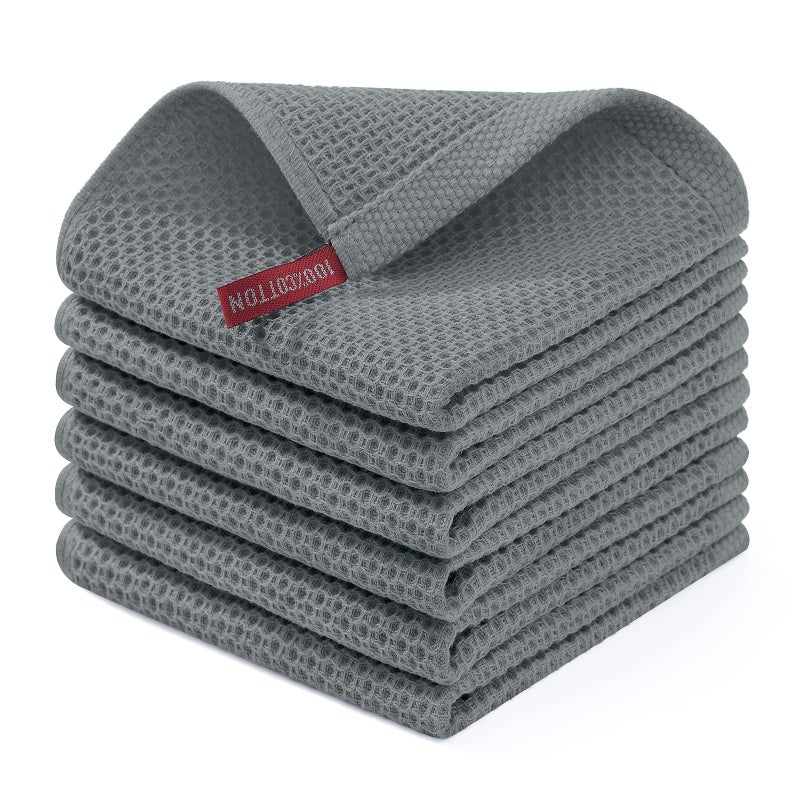 Homaxy 100 Cotton Waffle Weave Kitchen Dish Cloths Ultra Soft Absorbent Quick Drying Dish Towels 12 x 12 Inches 6Pack Grey - Image 2