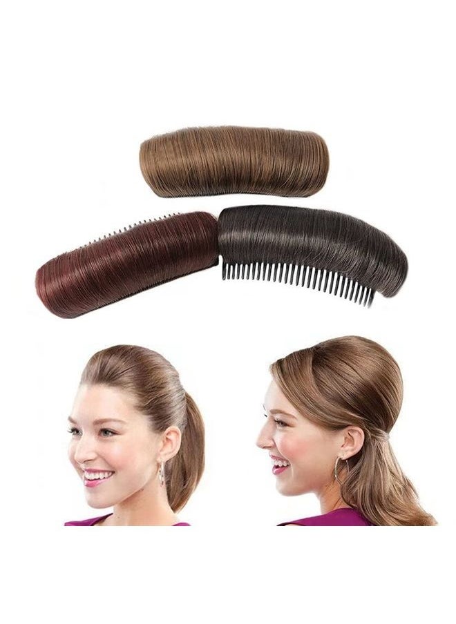 ericotry - 3Pcs Bump It Up Volume Hair Base Women Volume Bump Inserts Hair Bun Invisible False Hair Clip Hair Bump Up Combs Clips Bump Fluffy Hair Pad Styling Insert Tool for DIY Hairstyles-Light Brown - Image 1
