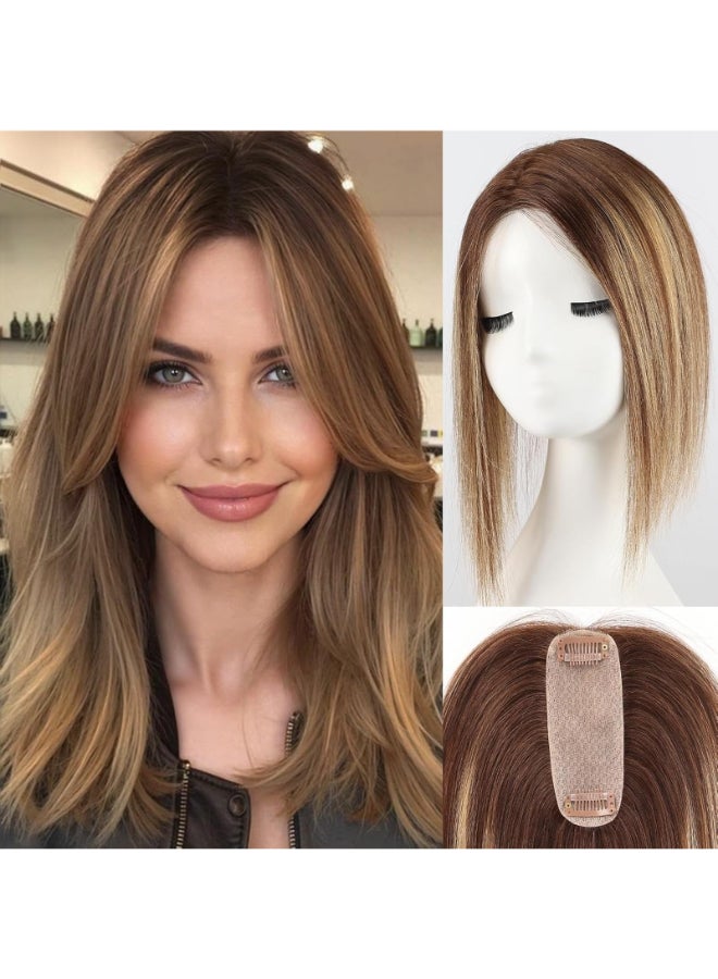 starluck Hair Toppers for Women Real Human Hair 4515Silk Base ombre Brown balayage No Bangs 100 Real Human Hair Toppers for Women with ThinningHair Cover Gray Roots - Image 2
