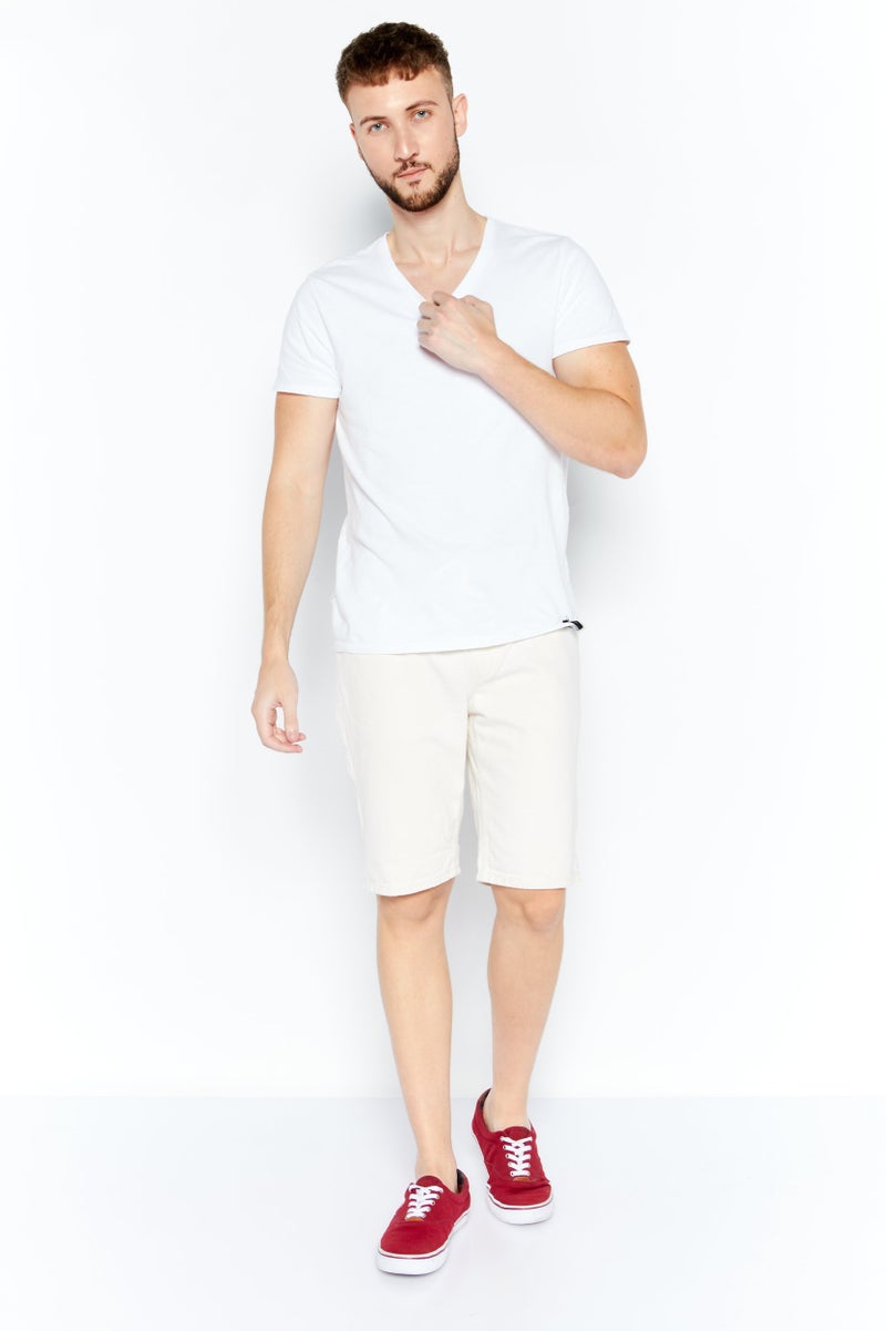 Celio Men Plain Denim Shorts, Cream - Image 2