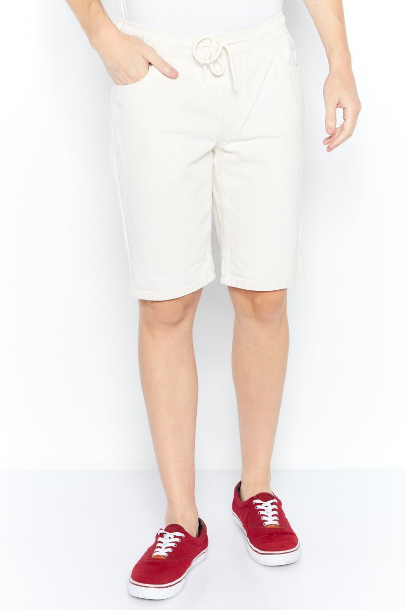 Celio Men Plain Denim Shorts, Cream - Image 1