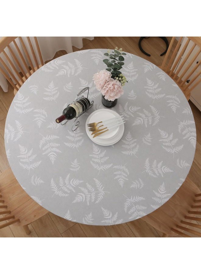 Subakvo Round Vinyl Fitted Tablecloth, Waterproof Elastic Table Covers Wipeable Flannel Backed Tablecloths for Picnic Camping Indoor and Outdoor (Grey, 27”-32“ Round Tight Fit) - Image 1