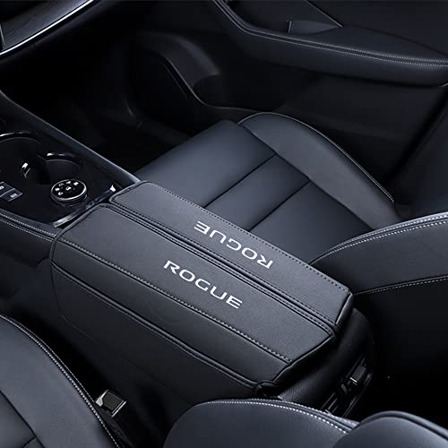 XITER 1PC Leather Center Console Armrest Cover with Side Pockets for Nissan Rogue 2021 2022 2023 2024 2025 Accessories(Black Stitches) - Image 1
