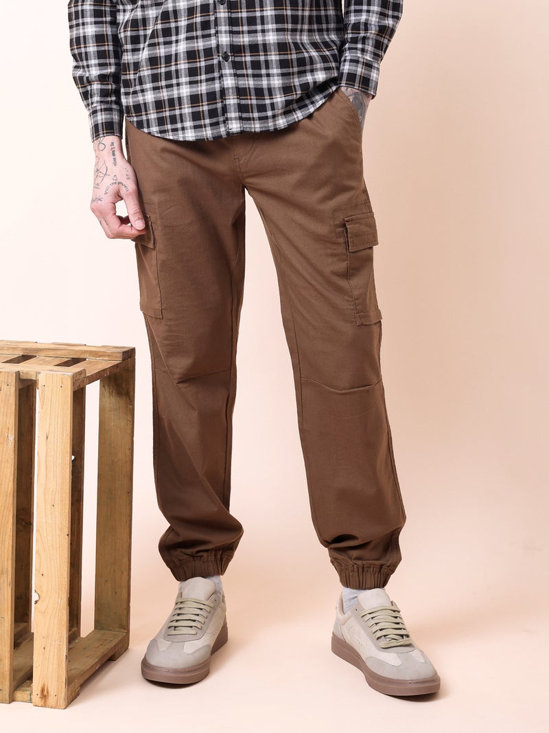 British Club Men Brown Solid Cargo Joggers - Image 4