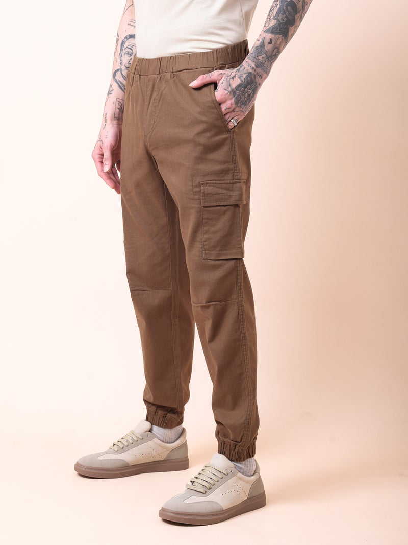 British Club Men Brown Solid Cargo Joggers - Image 5