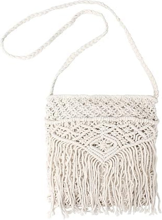 PARAH Women Small Cotton Crochet Cross-body Bag Bohemian Shoulder Bag Purse For Ladies (Tassels White) - Image 4