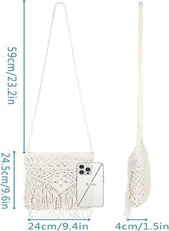PARAH Women Small Cotton Crochet Cross-body Bag Bohemian Shoulder Bag Purse For Ladies (Tassels White) - Image 2