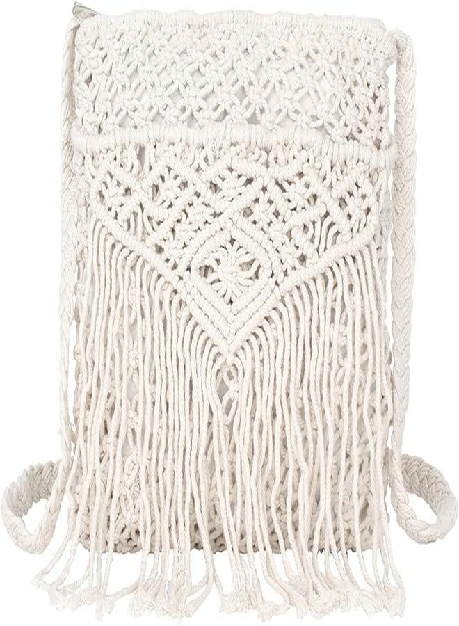 PARAH Women Small Cotton Crochet Cross-body Bag Bohemian Shoulder Bag Purse For Ladies (Tassels White) - Image 1