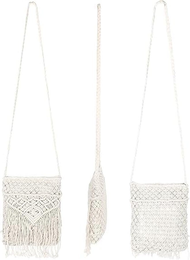 PARAH Women Small Cotton Crochet Cross-body Bag Bohemian Shoulder Bag Purse For Ladies (Tassels White) - Image 3
