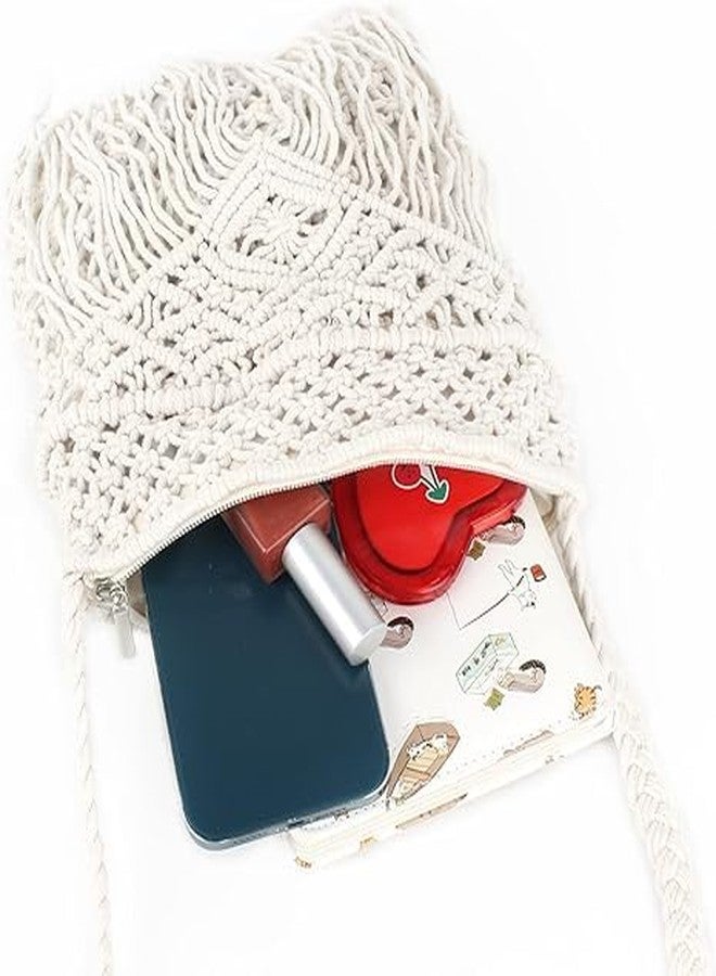 PARAH Women Small Cotton Crochet Cross-body Bag Bohemian Shoulder Bag Purse For Ladies (Tassels White) - Image 5