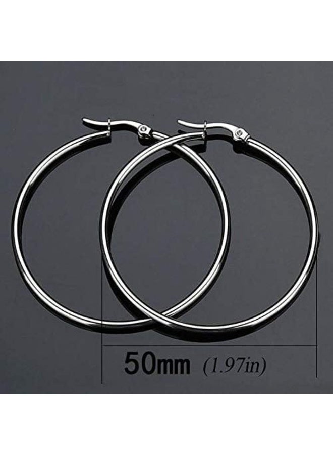 Luxuria Women's silver-tone hoop earrings, 50mm diameter, made of silver-tone stainless steel. - Image 4