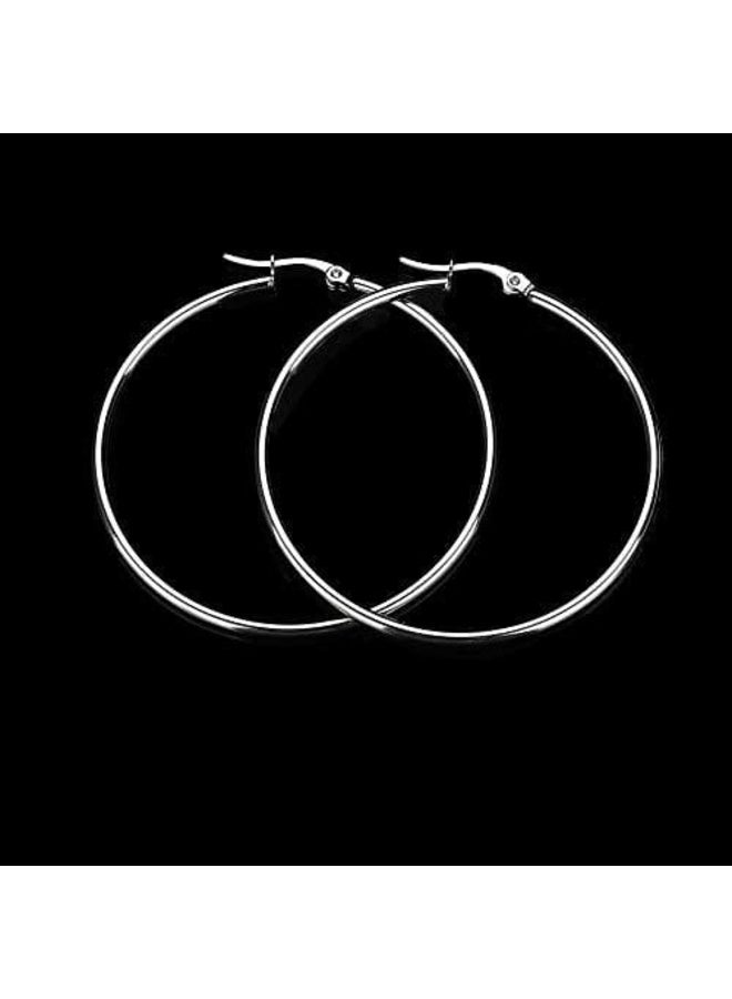Luxuria Women's silver-tone hoop earrings, 50mm diameter, made of silver-tone stainless steel. - Image 5