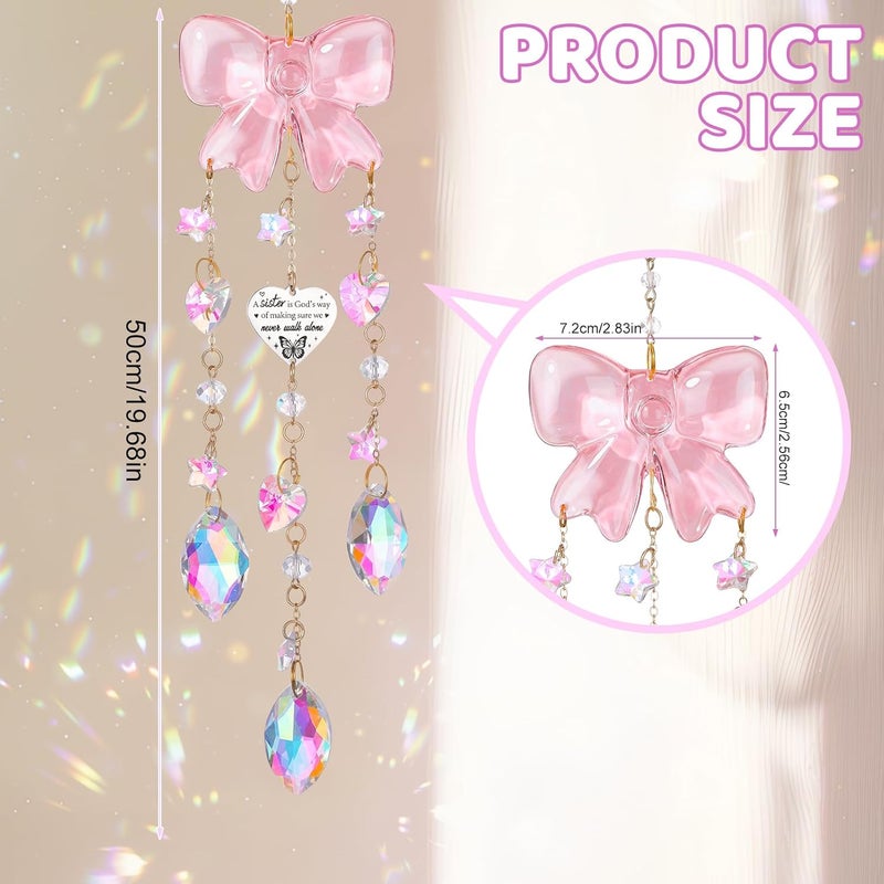 Hoemwarm Crystal Sun Catchers Indoor Window,Pink Bow Decor Sun Catcher for Sister Gifts with 3 Chains,Prism Rainbow Crystal Suncatcher for Hangings College Dorm Rooms Home Decoration - Image 4