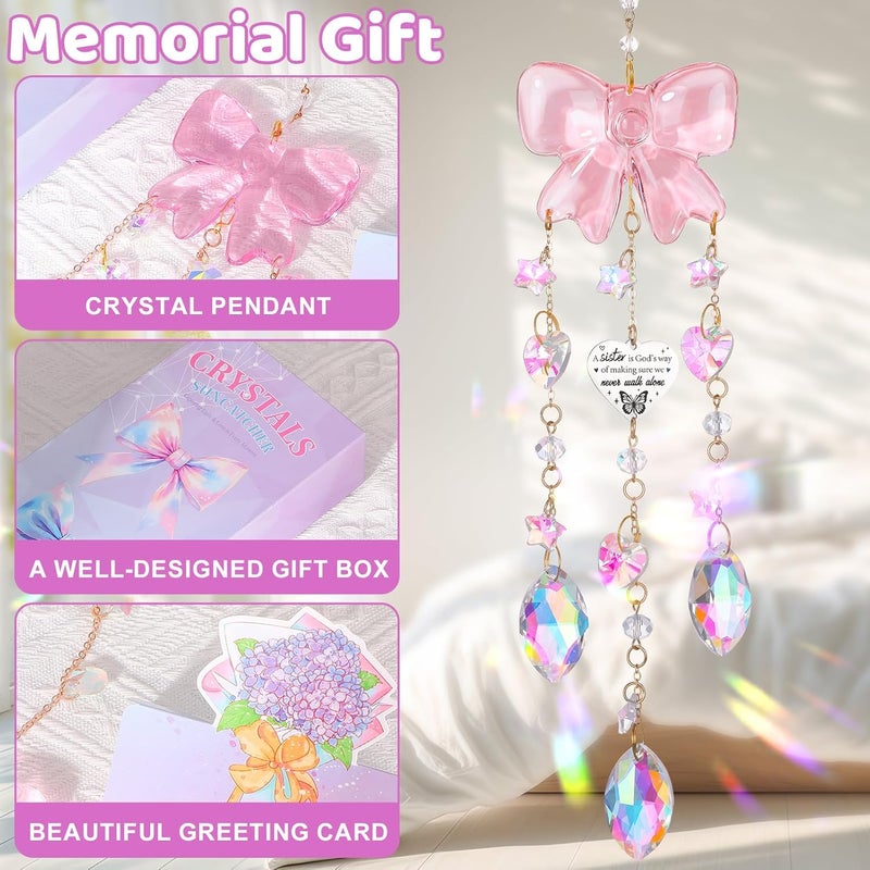 Hoemwarm Crystal Sun Catchers Indoor Window,Pink Bow Decor Sun Catcher for Sister Gifts with 3 Chains,Prism Rainbow Crystal Suncatcher for Hangings College Dorm Rooms Home Decoration - Image 5