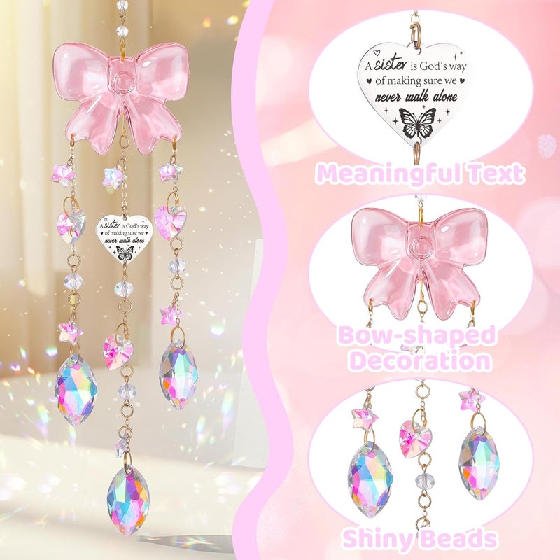 Hoemwarm Crystal Sun Catchers Indoor Window,Pink Bow Decor Sun Catcher for Sister Gifts with 3 Chains,Prism Rainbow Crystal Suncatcher for Hangings College Dorm Rooms Home Decoration - Image 3