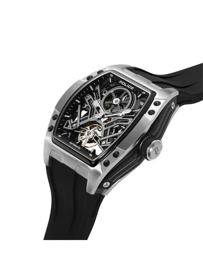POLICE Tampa Black Dial Black Silicone Strap Automatic Watch for Men - 42mm