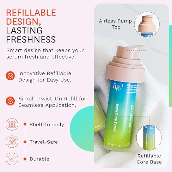 Fig.1 Even Tone Serum for Dark Spots & Uneven Skin Tone, Glowing Skin Face Serum with Niacinamide, Azelaic Acid, Tranexamic Acid & Alpha-Arbutin, Fragrance-Free, Safe for Sensitive Skin, 30ml - Image 5