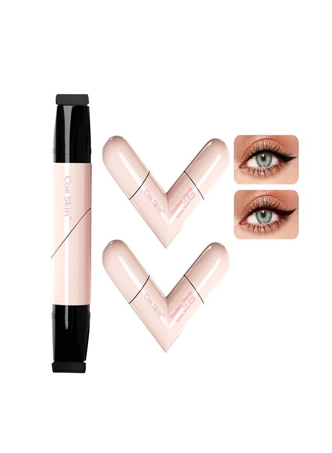 DENESTUP 2 Colors Eyeliner Stamp Wing Cat Eye Liner Stamp, Waterproof Black Brown Liquid Eyeliner Long Lasting Winged Eyeliner Stamp for Women Eye Makeup Tool (Black+Brown) - Image 1