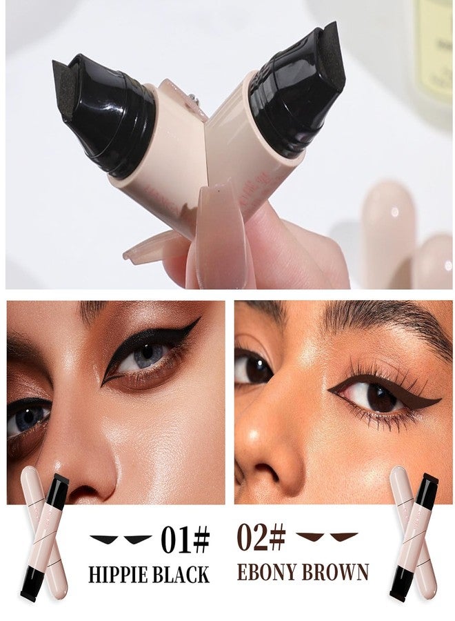 DENESTUP 2 Colors Eyeliner Stamp Wing Cat Eye Liner Stamp, Waterproof Black Brown Liquid Eyeliner Long Lasting Winged Eyeliner Stamp for Women Eye Makeup Tool (Black+Brown) - Image 5