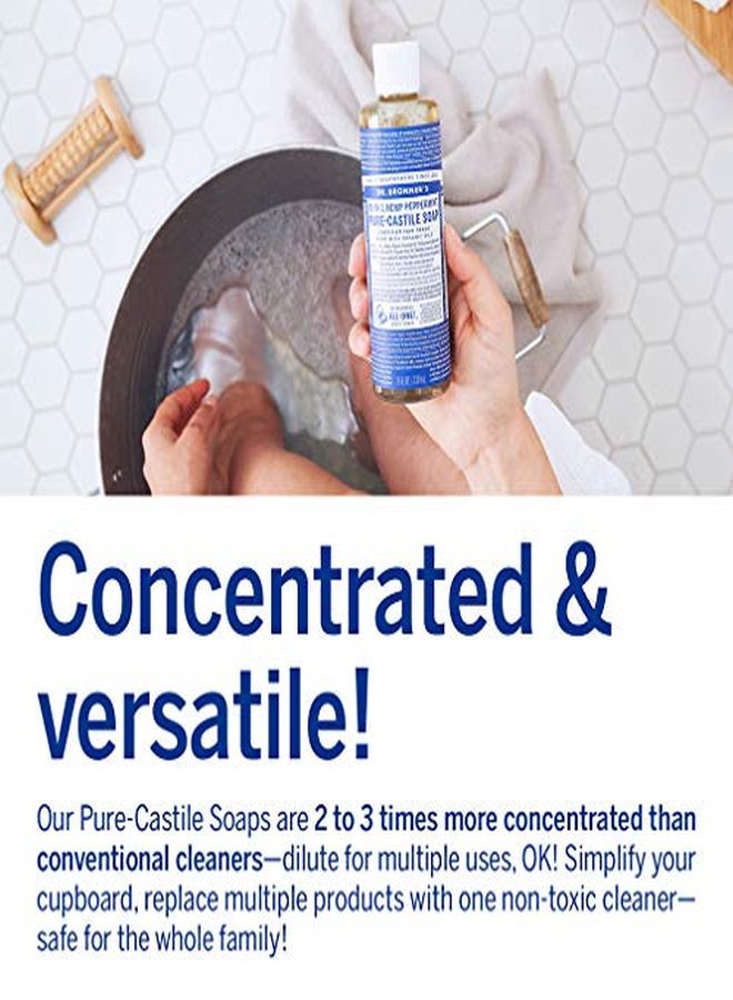 Dr. Bronner's دكتور برونر - صابون سائل نقي من قشتالة (نعناع، 8 أونصة) - مصنوع من زيوت عضوية، 18 استخدامًا في 1: الوجه والجسم والشعر والغسيل والحيوانات الأليفة والأطباق، مركّز، نباتي، غير معدّل وراثيًا - Image 4