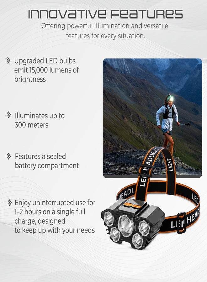 روبوست مصباح رأس LED قابل لإعادة الشحن من Robustt Premium - شريط مطاطي قابل للتعديل، 15000 لومن، شحن USB - مثالي للأنشطة الخارجية والأعمال الدقيقة (عبوة من قطعة واحدة) - Image 4