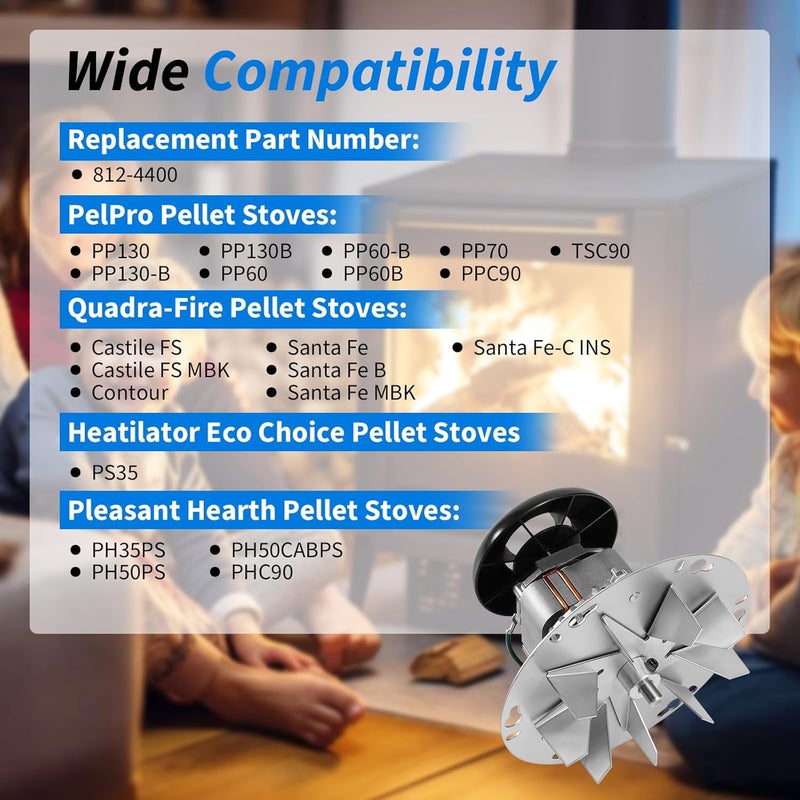 Lazenta 812-4400 Combustion Exhaust Blower Motor Compatible with PelPro PP130 PP60 PP70 PPC90 TSC90,Quadra-Fire Castile Santa Fe,Pleasant Hearth PH35PS,Heatilator EcoChoice PS35 Pellet Stoves - Image 2