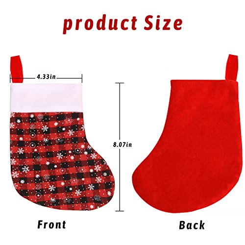 FOIMAS 12pcs Mini Christmas Stockings8 Buffalo Plaid Xmas Hanging Stocking with Snowflake for Christmas Tree Fireplace Farmhouse Tableware Home Decoration - Image 3