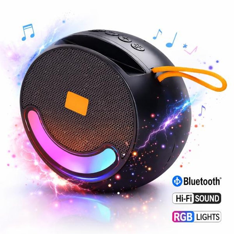 Portable Bluetooth Speaker with RGB Lights – Hi-Fi Wireless Speaker with Powerful Clear Sound – Compact Design with Carry Strap for Easy Travel – Long Battery Life for Music Playback – Compatible with Phones and Laptops – Stylish Gift - Image 1