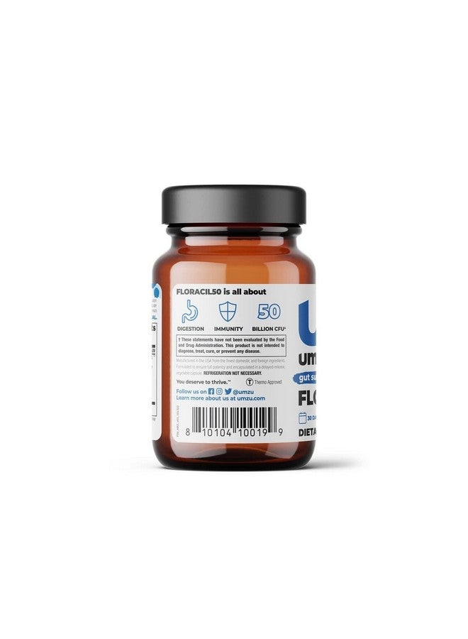 UMZU مكمل بروبيوتيك يومي Floracil50 لدعم صحة الأمعاء 8 سلالات من البكتيريا المفيدة للأمعاء بروبيوتيك مع Lactobacillus Rhamnosus وReuteri (إمدادات لمدة 30 يومًا 30 كبسولة) - Image 4