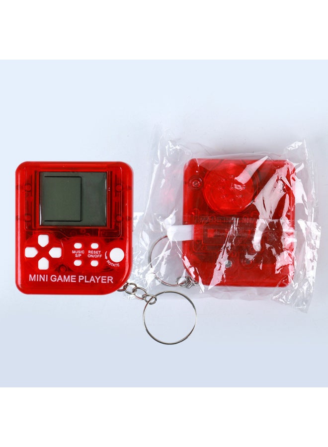 Mini Portable Game Console Toy Electronic Blocks Retro Classic Gift Keychain Toy Handheld Video Game Player Key Ring-Color:Transparent Series Red  - Image 1
