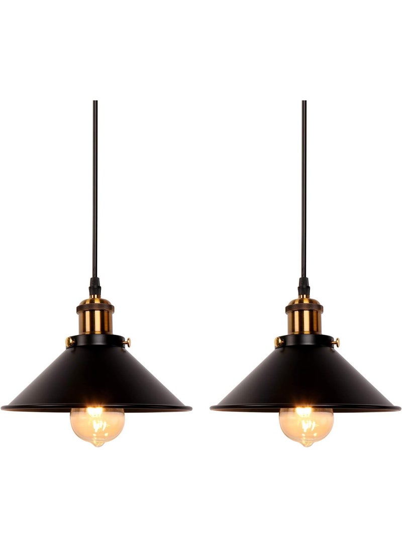 HI-FINE 2PC Industrial Retro Black Iron Kitchen Restaurant Bar Balcony Hanging Pendant Light Adjustable Cable Hanging Lights E27 Living Room Ceiling Lamp Restaurant 1-Light Fixtures Flush Mount Light/Diameter: 30Cm Included Light Bulb - Image 1