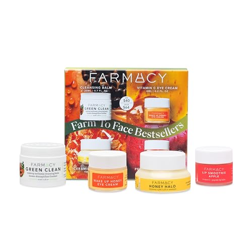 Farmacy Bestsellers Skin Care Set - Includes Green Clean Cleansing Balm, Wake Up Honey Eye Cream, Honey Halo Face Moisturizer + Lip Smoothie - Travel Size Skincare for Healthy, Glowing Skin (4 Count) - Image 1