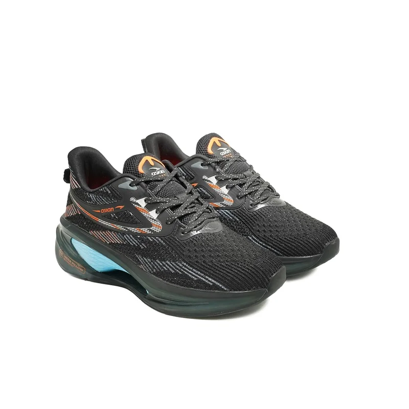 أسيان Men's Black and Orange Running Shoes