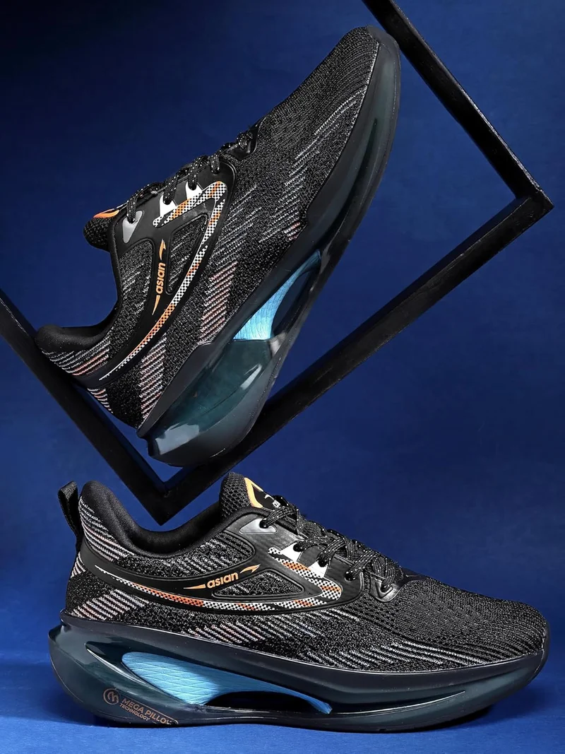 أسيان Men's Black and Orange Running Shoes
