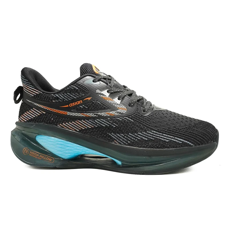 أسيان Men's Black and Orange Running Shoes